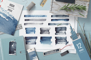 Watercolor Indigo Textures Set