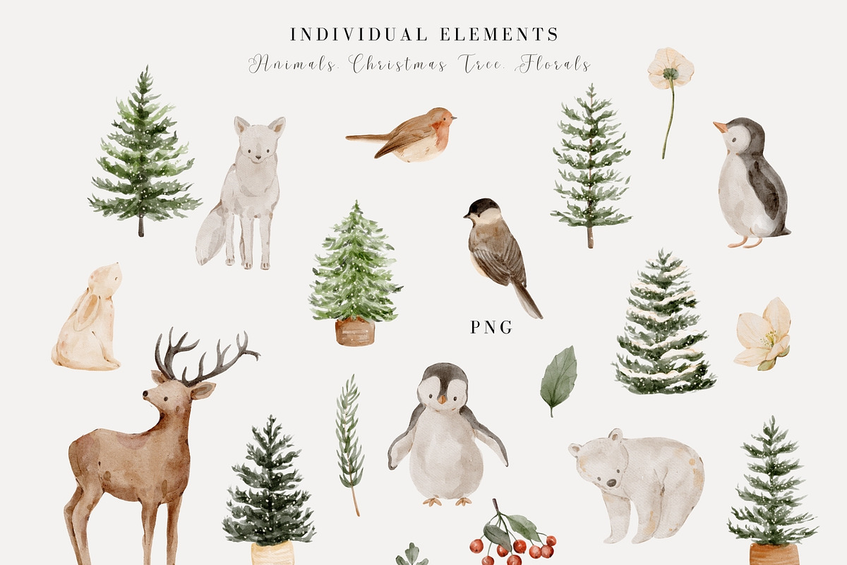 Watercolor Woodland Christmas, an Animal Illustration by Jenteva Art (Photo 13 of 14)