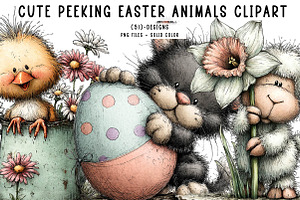 Cute peeking Easter animals clipart, an Illustration by CreationArt
