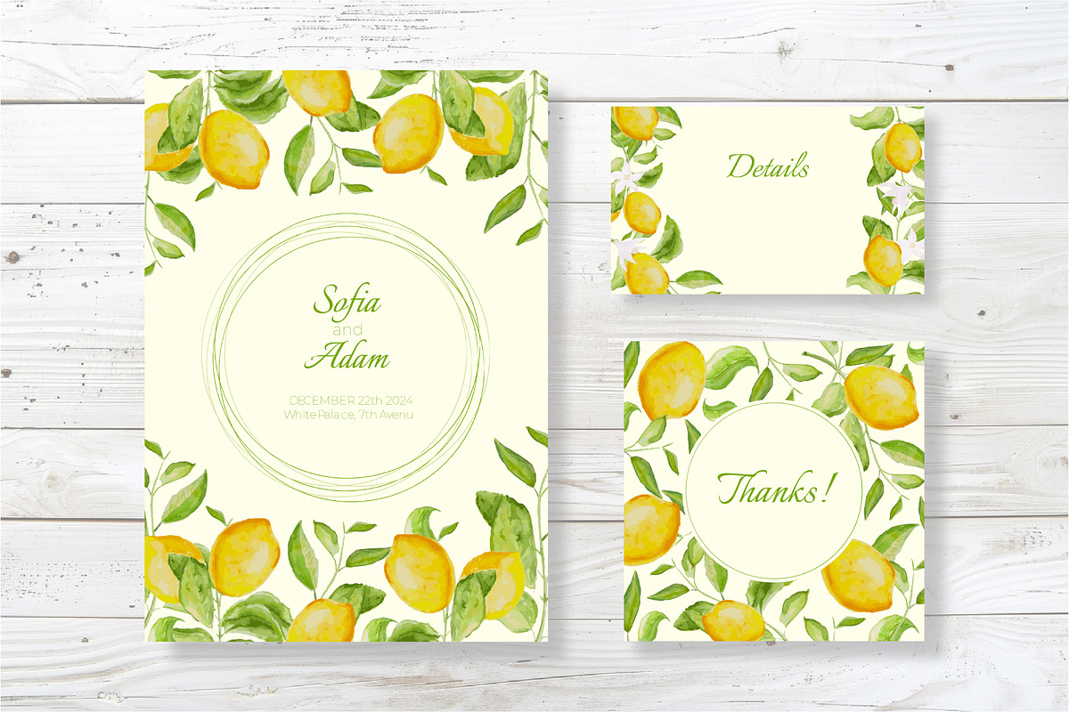 Lemons watercolor wedding set, an Invitation Template by Idressart (Photo 3 of 8)