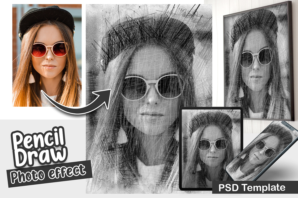 Pencil Draw Photo Template, an Action Add-On by DreamColor