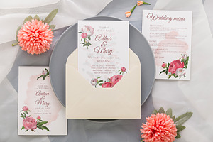 Peony wedding invitations template, an Invitation Template by Doodle emporium