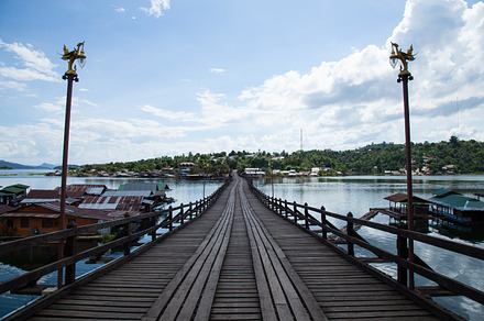 Wood bridge stock photo containing water and mountain, an Architecture Photo by a454