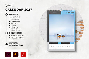 Wall Calendar 2027 Template, a Stationery Template by MstArtwork
