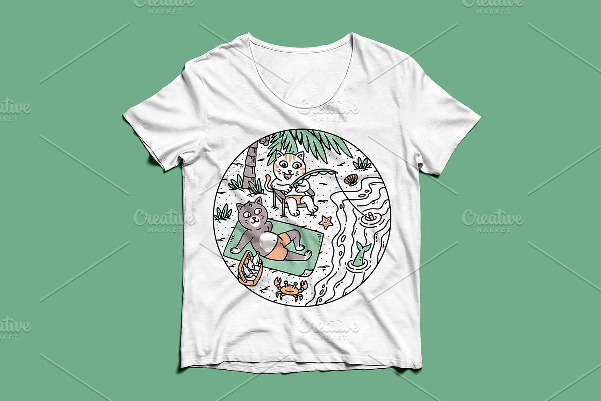 cute cat having fun on the beach, an Animal Illustration by gunaonedesign (Photo 4 of 4)
