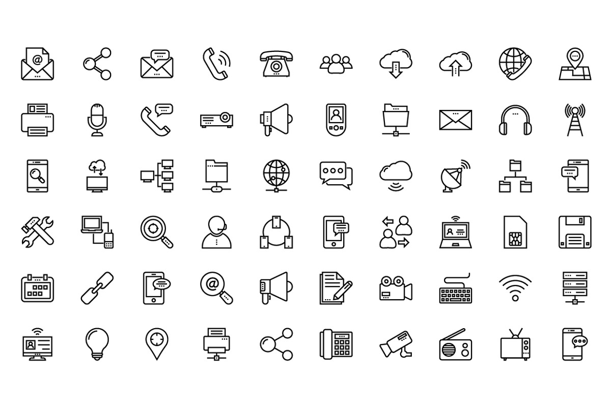100 Network and Communication Icons, an Outline Icon by Prosymbols