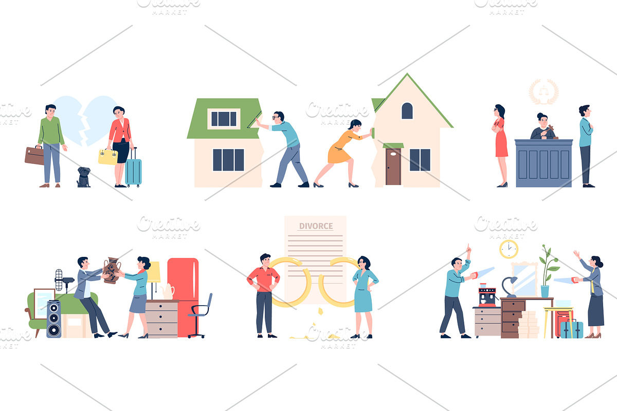 Divorce scenes. Property division, a Person Illustration by LadadikArt