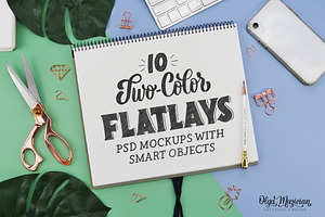 10 Two-Color Flat Lay .PSD Mockups