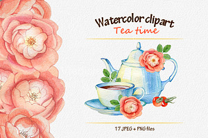 Watercolor Clipart Tea Time