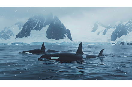 Pod of Orca Whales Swimming in the, an Animal Photo by Goinyk