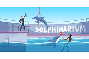 Dolphinarium training. Trainers work, an Animal Illustration by YummyBuum