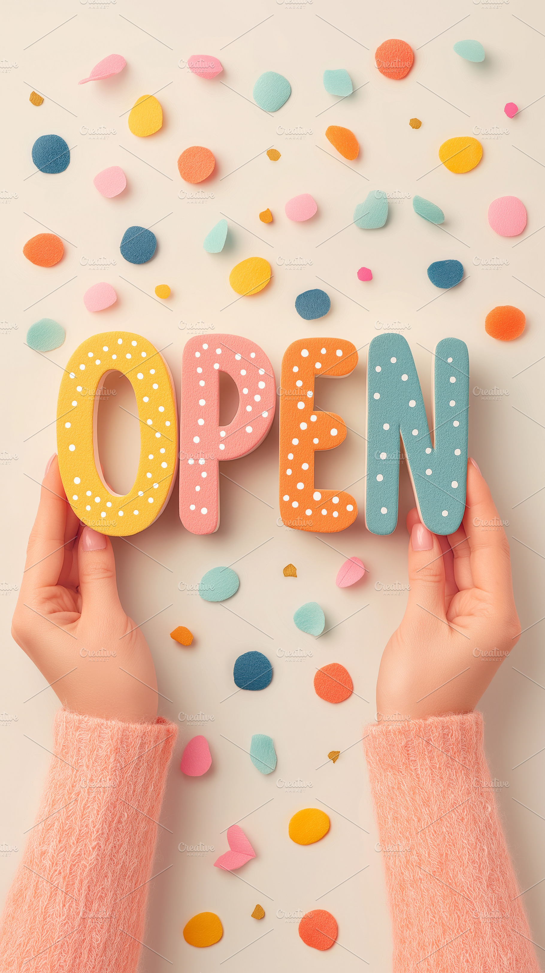 Open Sign Held by Hands, a Holiday Photo by Ocean Digital Art
