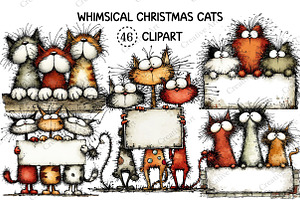 Whimsical Christmas Cats Clipart, an Illustration by Creative Art