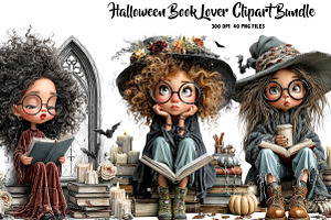Halloween Book Lover Clipart Bundle, a Seasonal Illustration by CreationArt