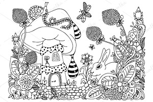 Doodle House Mushroom, Floral