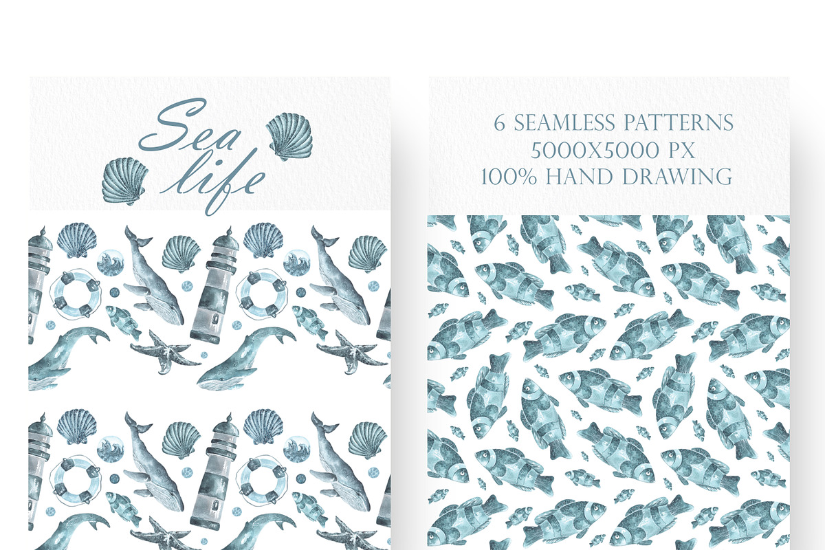 Sea life watercolor set. Nautical., an Illustration by SabinaWatercolorArt (Photo 9 of 13)