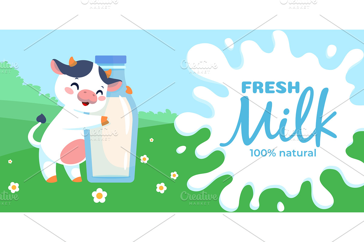 Cute cow milk poster. Farm animal, an Animal Illustration by YummyBuum