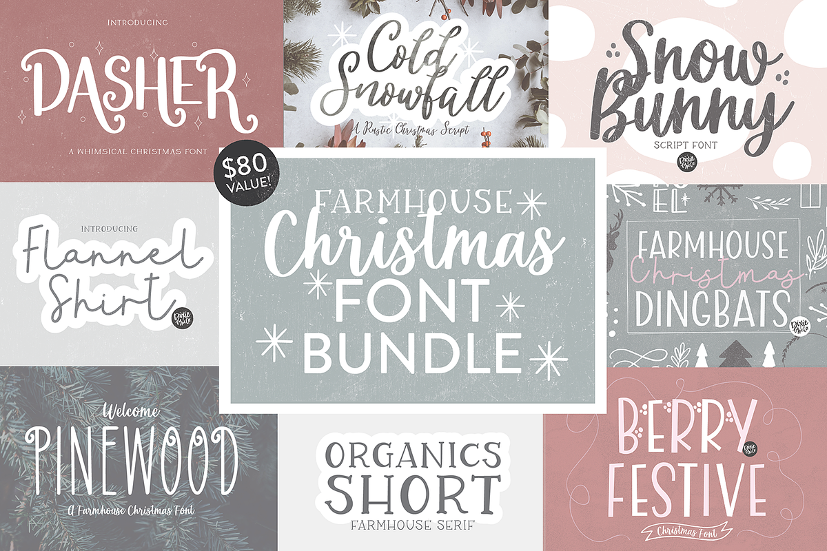 FARMHOUSE CHRISTMAS FONT BUNDLE, a Script Font by Blush Font Co. (Photo 1 of 26)