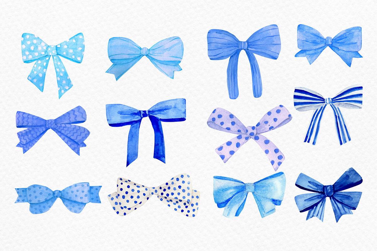 Watercolor clipart blue bows., a Decorative Illustration by Julia Bogdan (Photo 2 of 3)