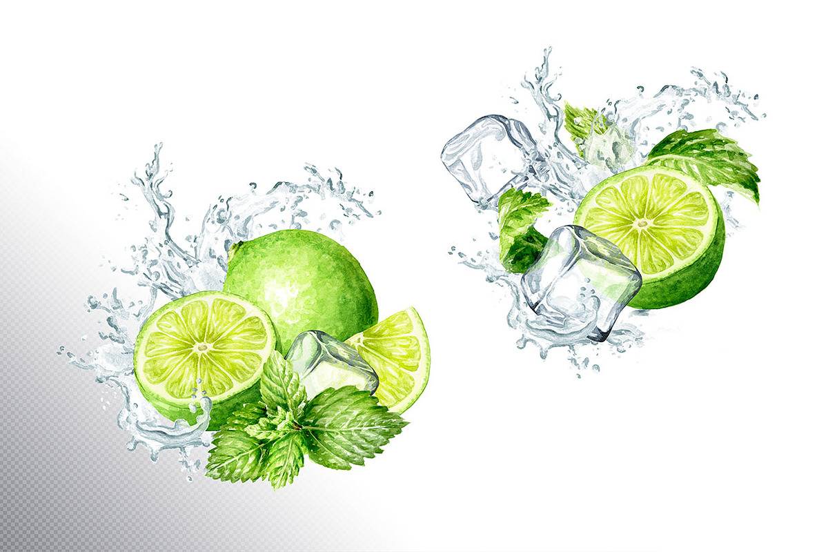 Mojito. Hand drawn watercolor set, a Food Illustration by Daria Ustiugova (Photo 4 of 11)
