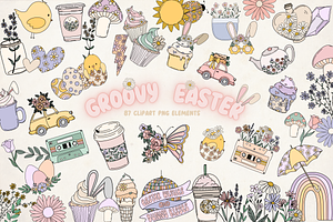 Groovy Easter Clipart Retro Spring