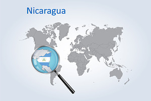 Nicaragua Magnifier Map And Flag