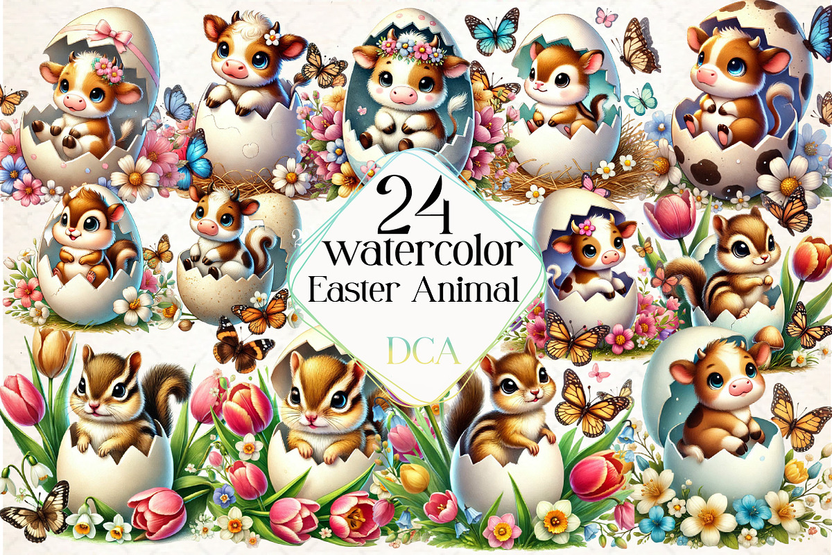 Easter Animal Sublimation Clipart, an Animal Illustration by DreamCafeArt (Photo 1 of 4)