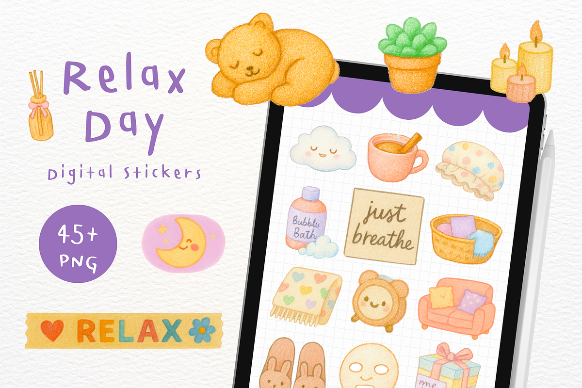 Relax Day Goodnotes Stickers, an Illustration by mimimeow (Photo 1 of 3)