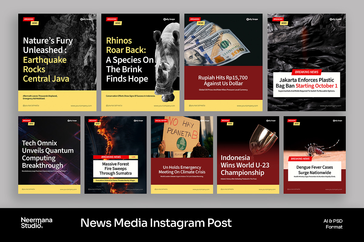 Red Yellow News Media Instagram Post, a Social Media Template by Neermana (Photo 1 of 4)