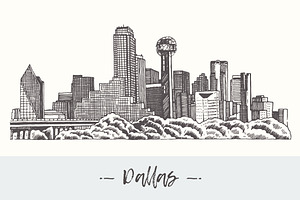 Dallas skyline, USA, a Work Illustration by TheMountBirdStudio