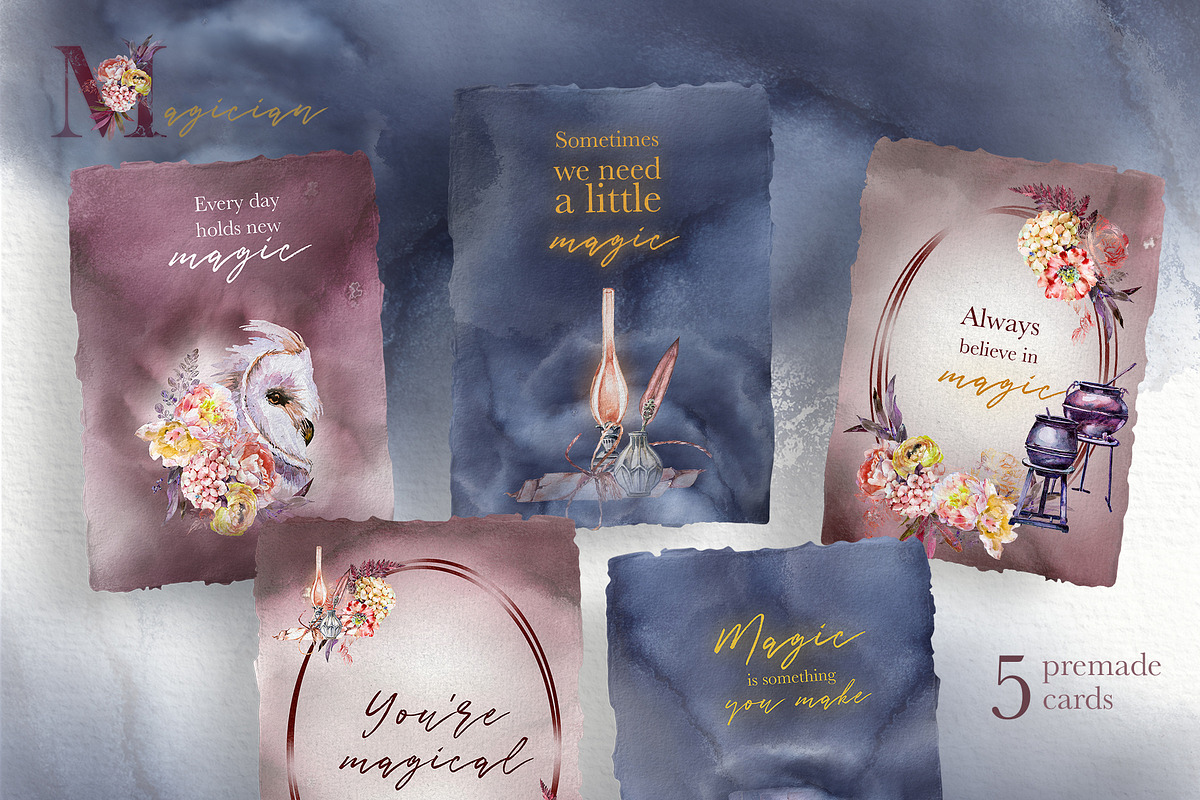 Sale!Watercolor Magician Clipart Set, a Decorative Illustration by ArtCreationsDesign (Photo 2 of 9)