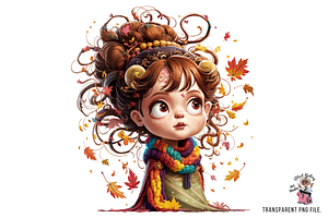 Funny Girl Fall Leaves Autumn PNG