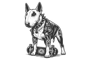 Punk Bull Terrier With Skateboard