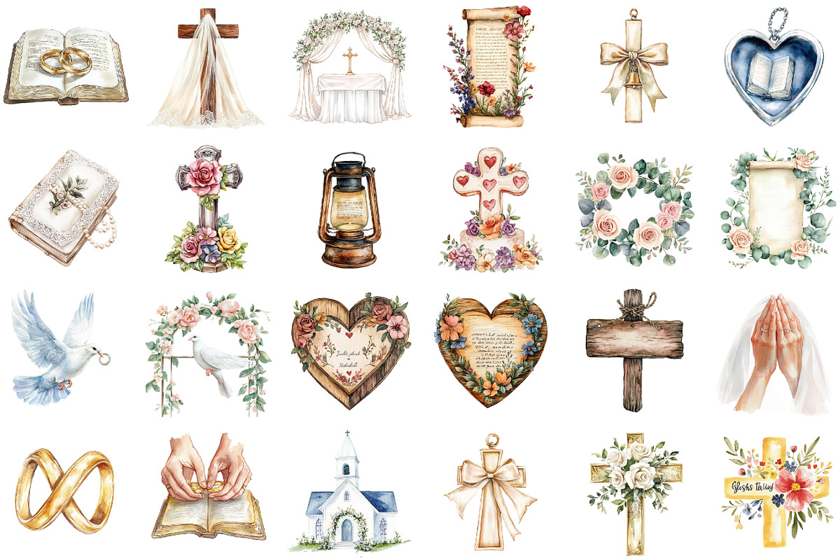 Watercolor Christian Wedding Clipart, an Illustration by Sublimation Artist (Photo 2 of 6)