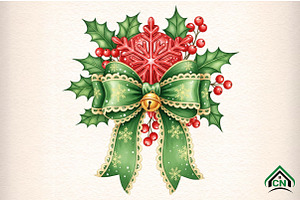 Christmas Holly Bow PNG, an Illustration by Craft Nest