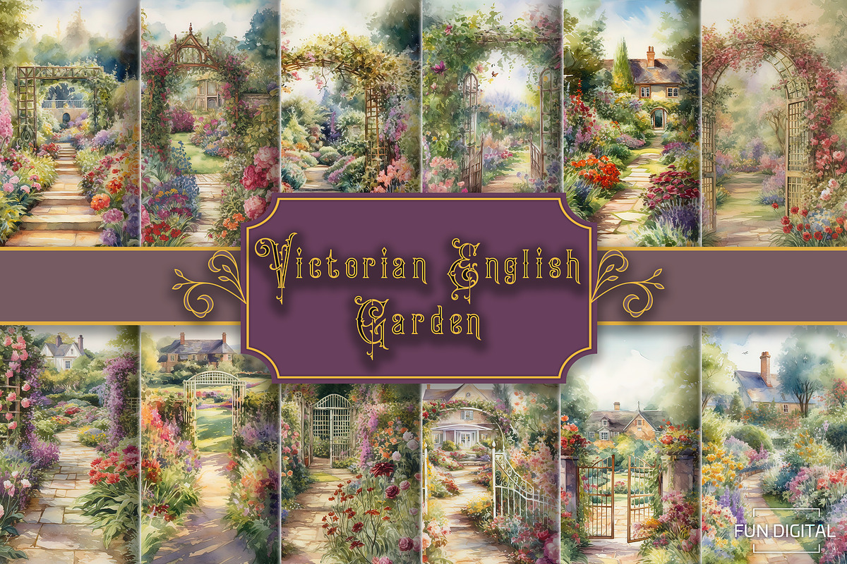Watercolor Victorian English Garden, a Background Graphic by Fun Digital (Photo 1 of 3)