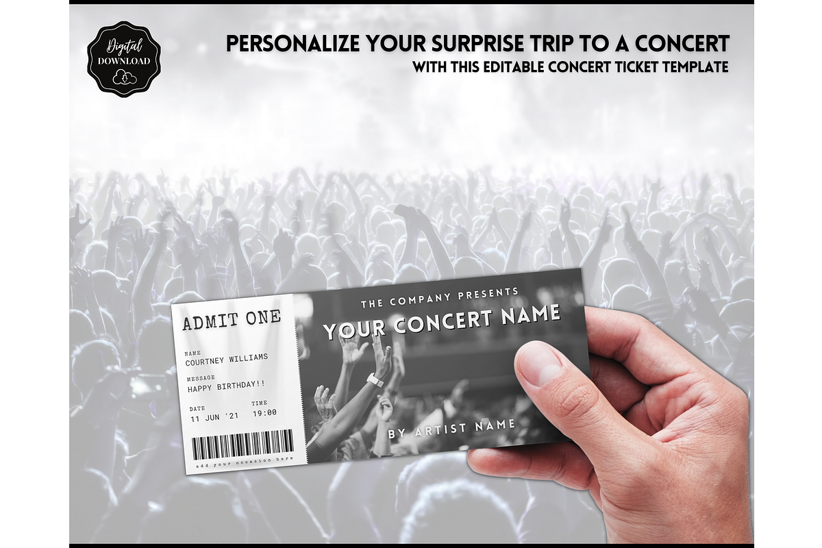 Editable Concert Ticket Template, a Templates & Theme by Templatables (Photo 4 of 7)
