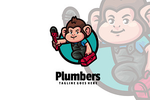 Plumber Monkey Mascot cartoon logo D, a Branding & Logo Template by ModalTampang