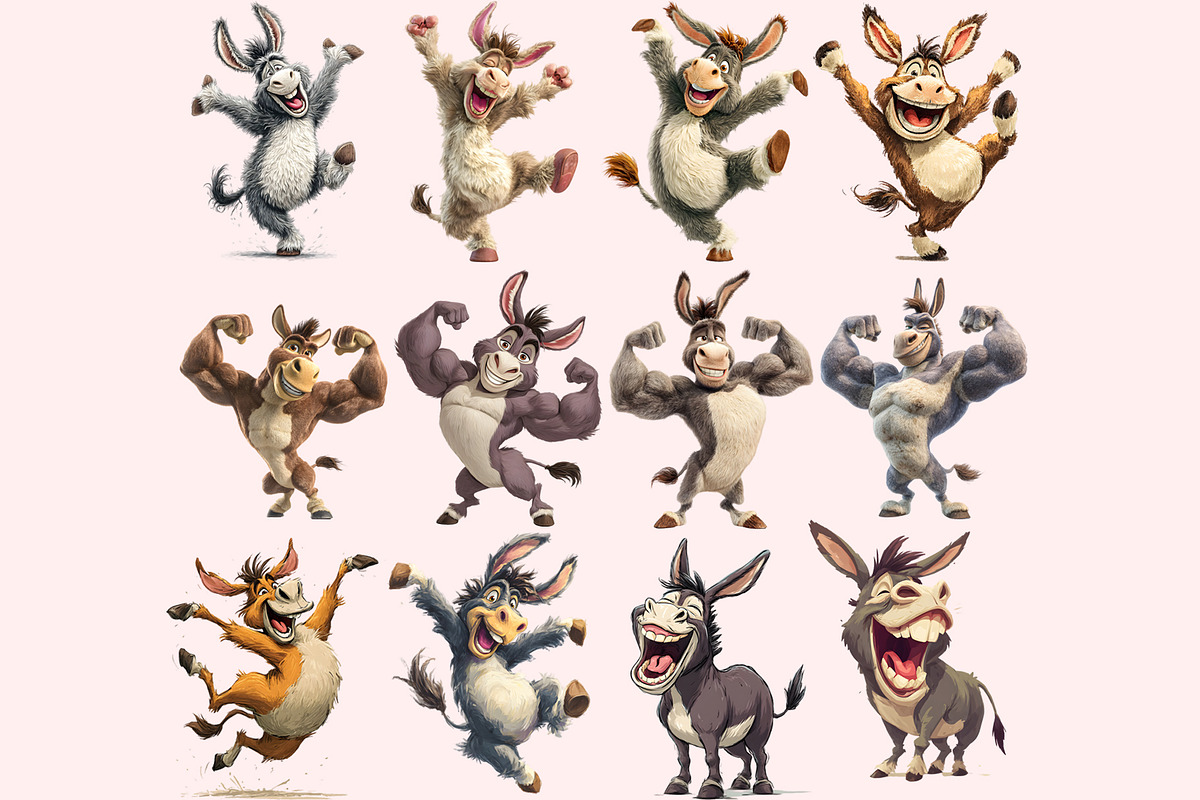 Funny Donkey Clipart PNG Bundle, a Graphic by M9 Design (Photo 2 of 8)