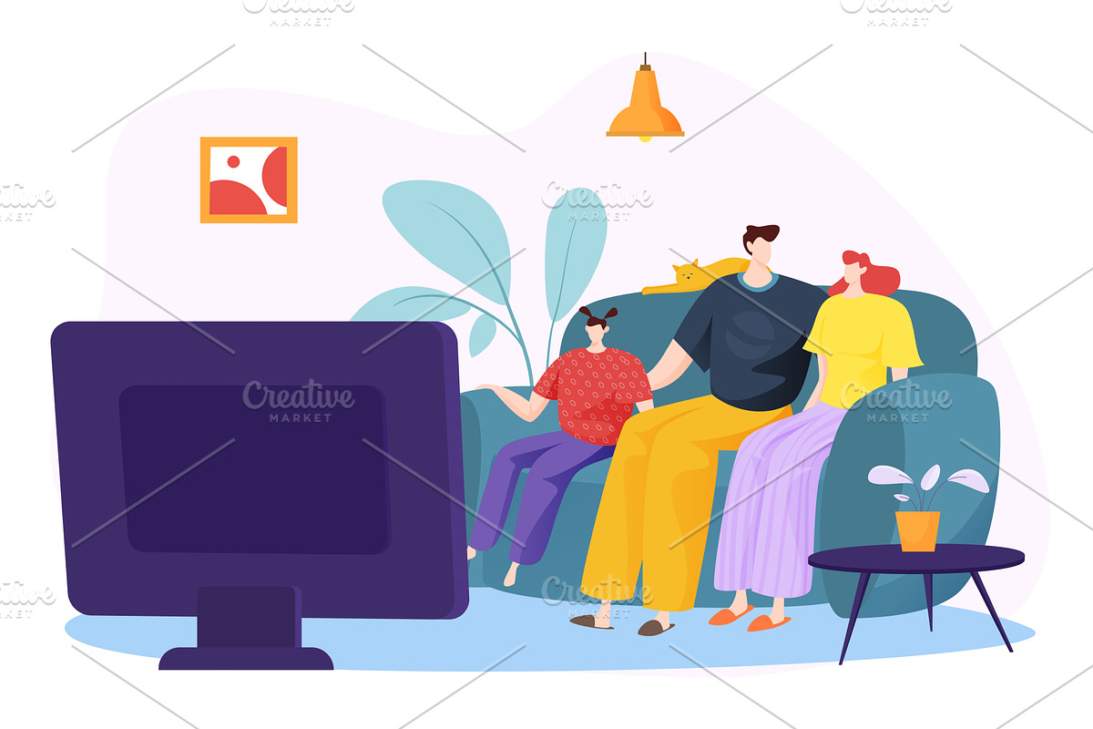 Amicable family watching broadcast, a Person Illustration by VectorsBang