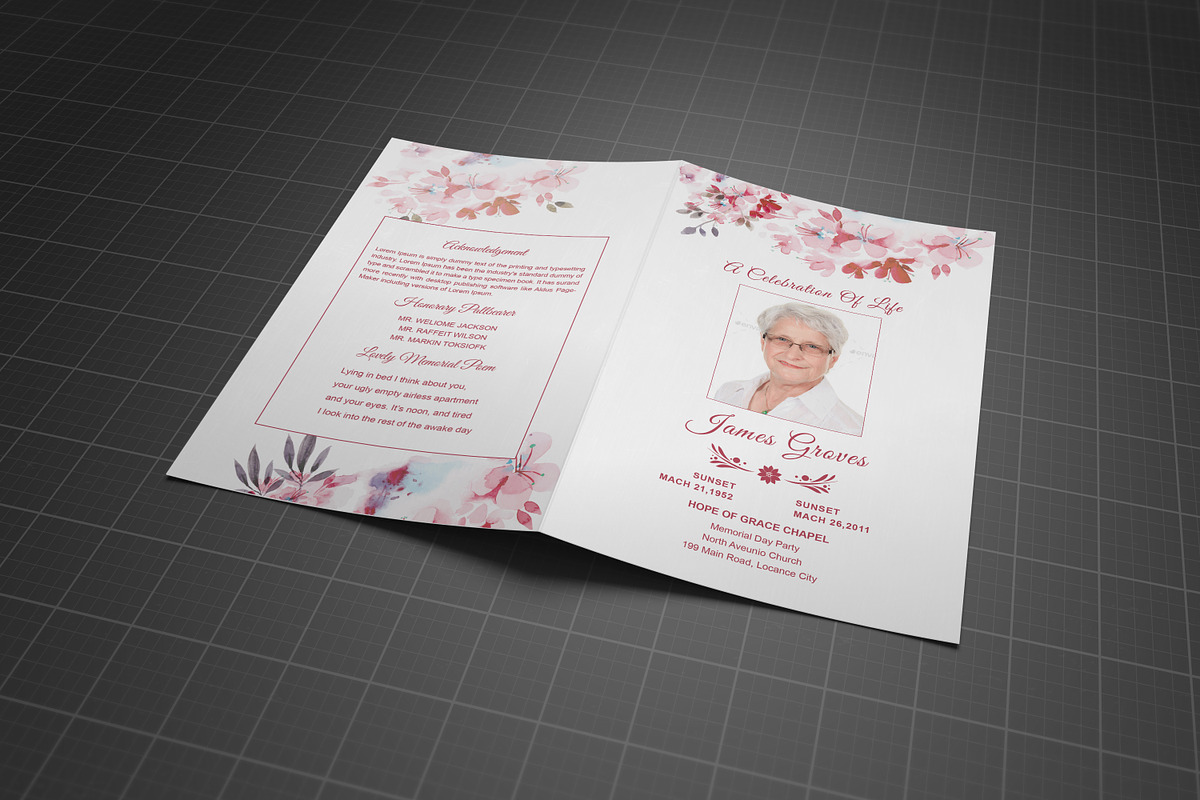 Funeral Program Template Pink Flower, a Brochure Template by Madhabi Studio (Photo 3 of 5)