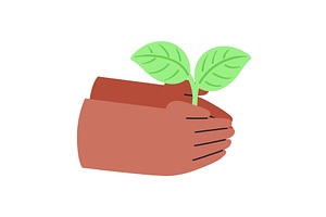 Human hands holding young sprout, an Illustration by sceptical cactus