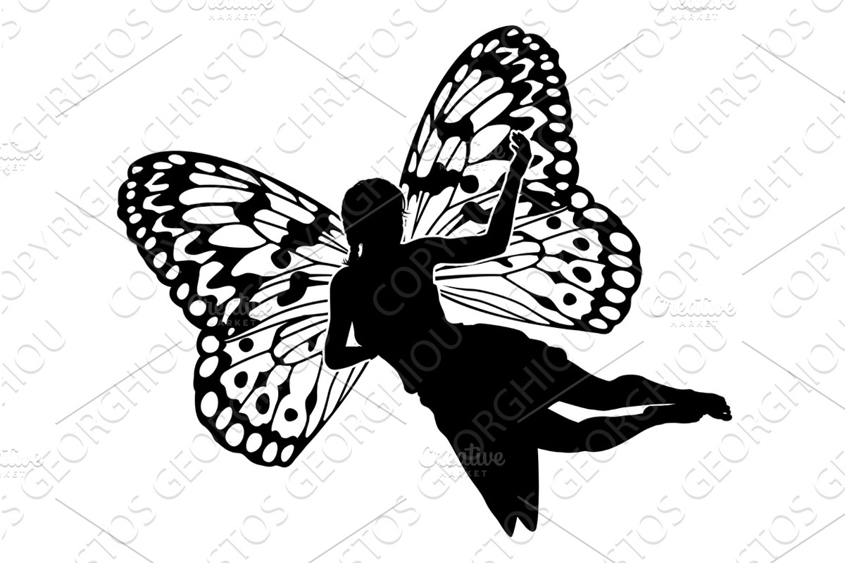 A Fairy in Silhouette With Butterfly, an Illustration by Christos Georghiou