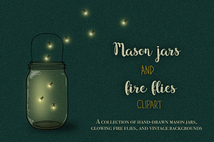 Mason Jars And Fireflies Clipart