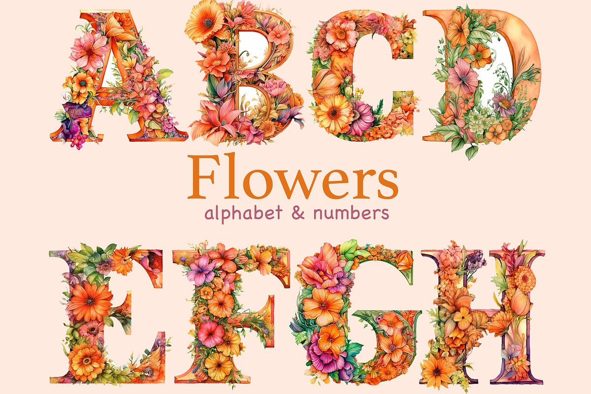 Alphabet Flowers Clipart, an Education Illustration by GlamArtZhanna (Photo 1 of 7)