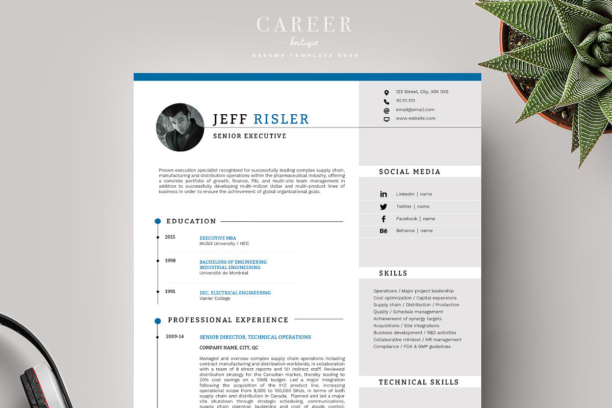 Modern Resume & CoverLetter Template, a Resume Template by careerboutique (Photo 1 of 6)