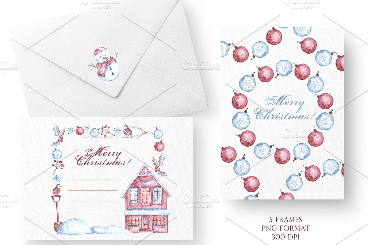 Christmas snowman watercolor clipart, a Seasonal Illustration by SabinaWatercolorArt (Photo 14 of 17)