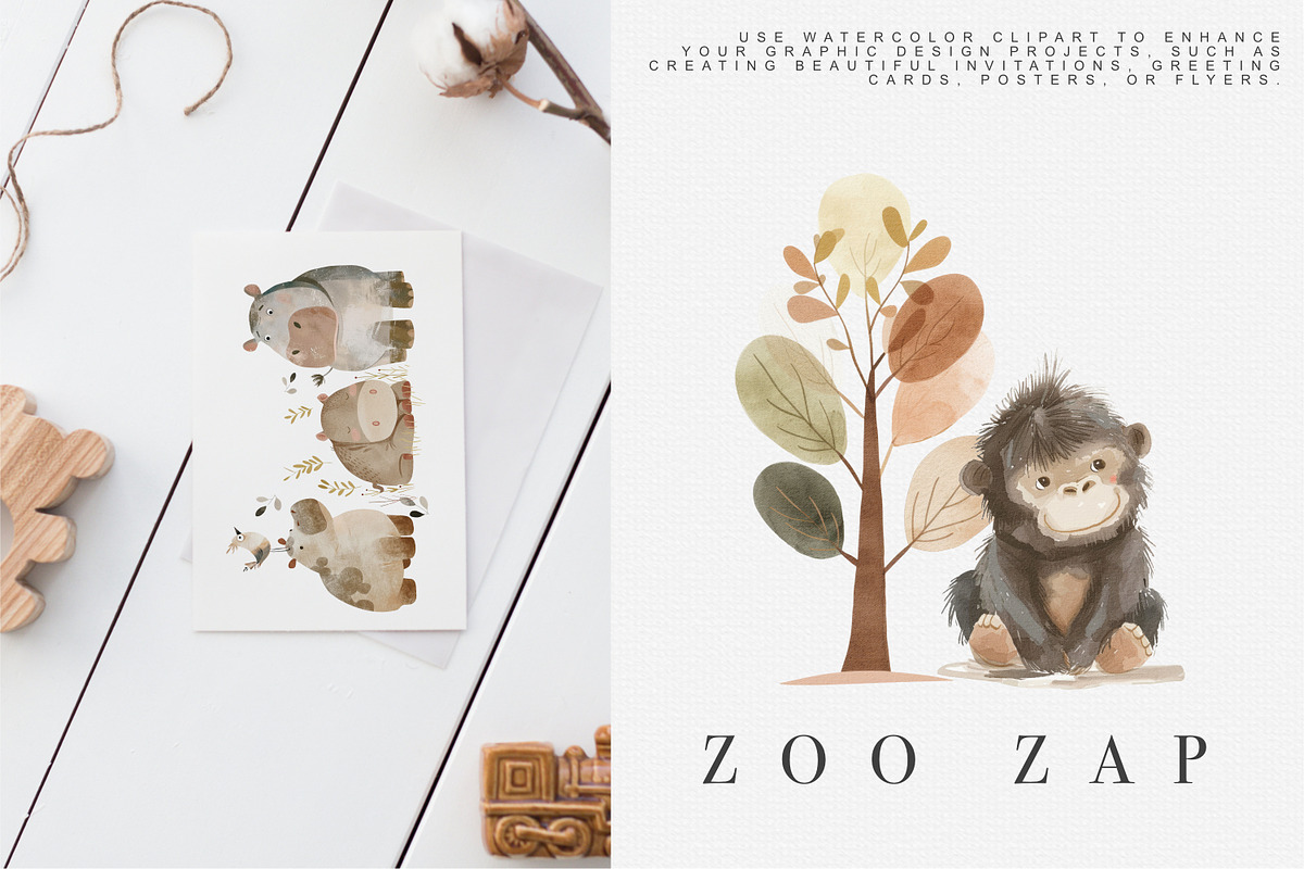 watercolor zoo animal clipart bundle, an Animal Illustration by Pink Studio Art (Photo 9 of 9)