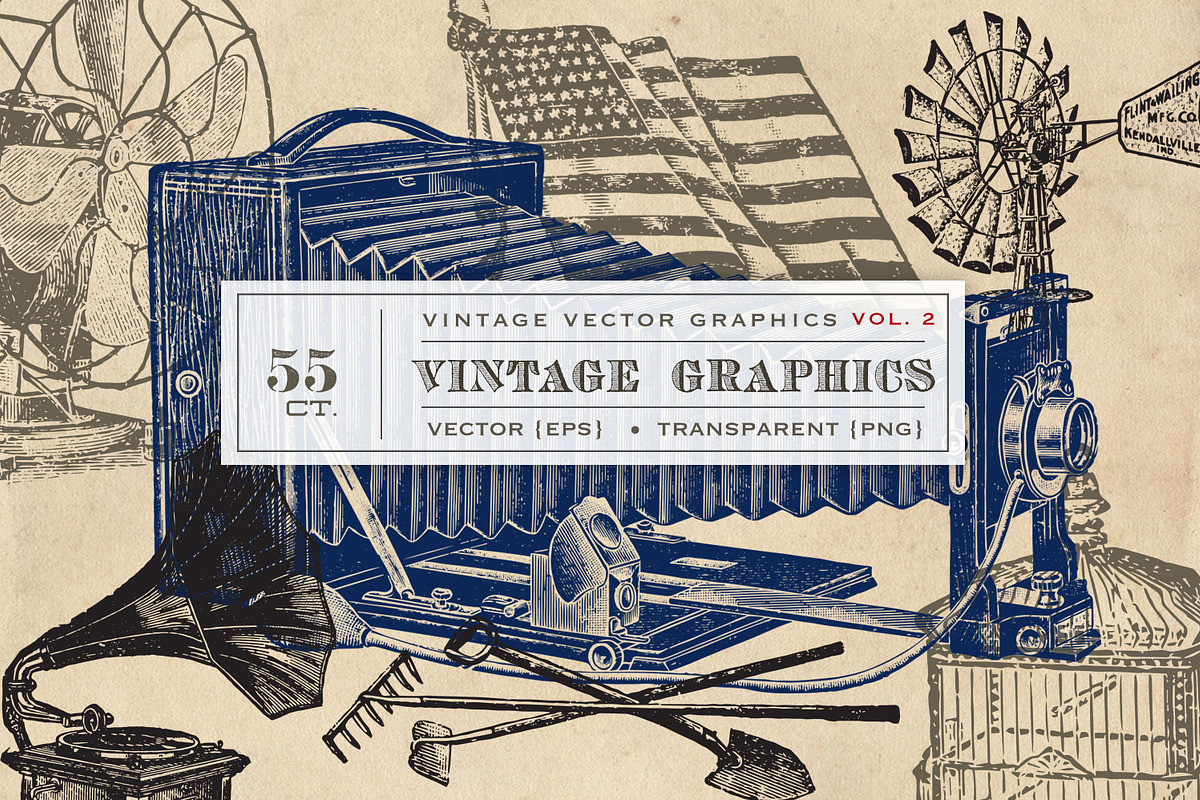 55 Vintage Vectors Graphics Vol. 2, an Object Graphic by Eclectic Anthology