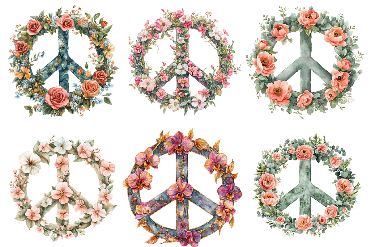 Flower Peace Sign Clipart PNG, an Illustration by SinaCreation (Photo 3 of 5)